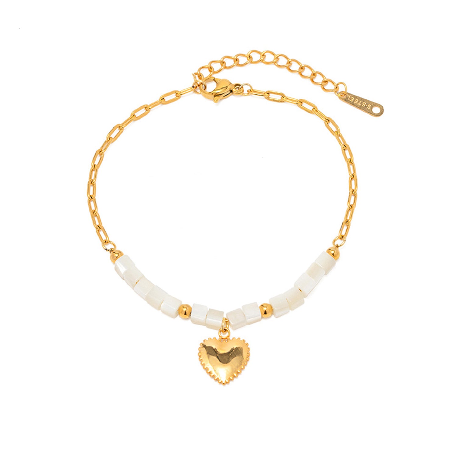 Bracelet &quot;cuore&quot; plaqué or 18 carat et perles de nacre