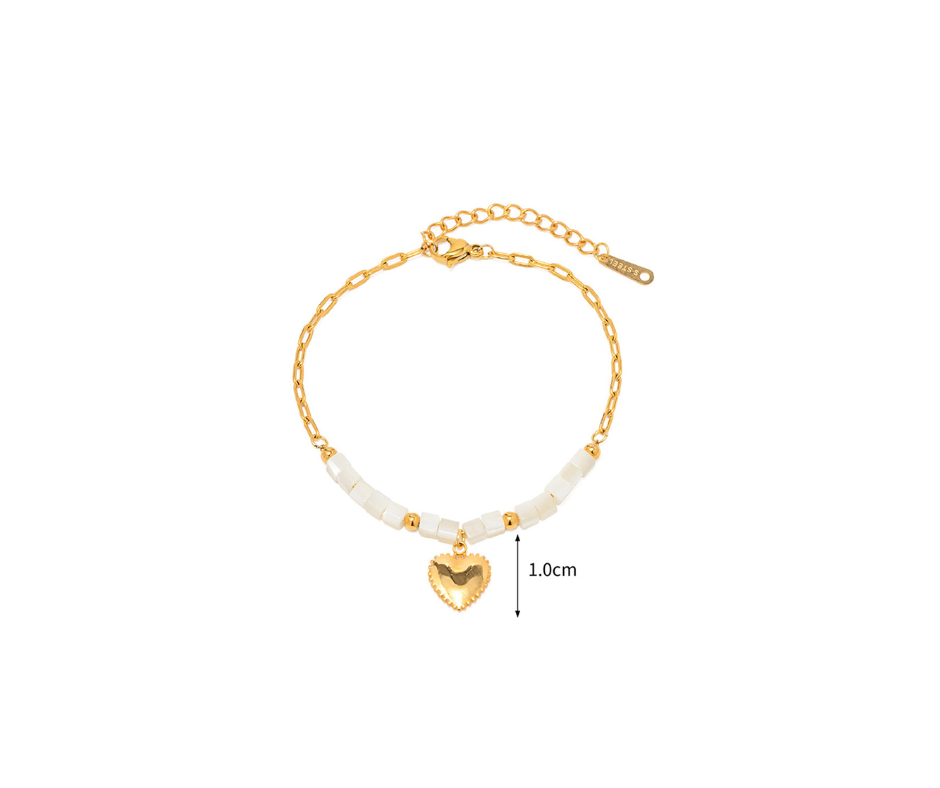 Bracelet &quot;cuore&quot; plaqué or 18 carat et perles de nacre